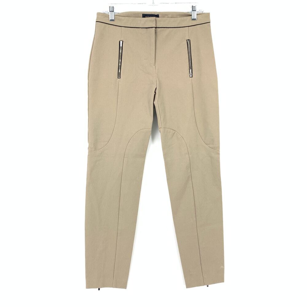 Piazza Sempione Slim Leg Equestrian Style Pant Womens Apx 30" Tan Zipper Detail